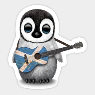 Baby Penguin Playing Scottish Flag Guitar Sticker